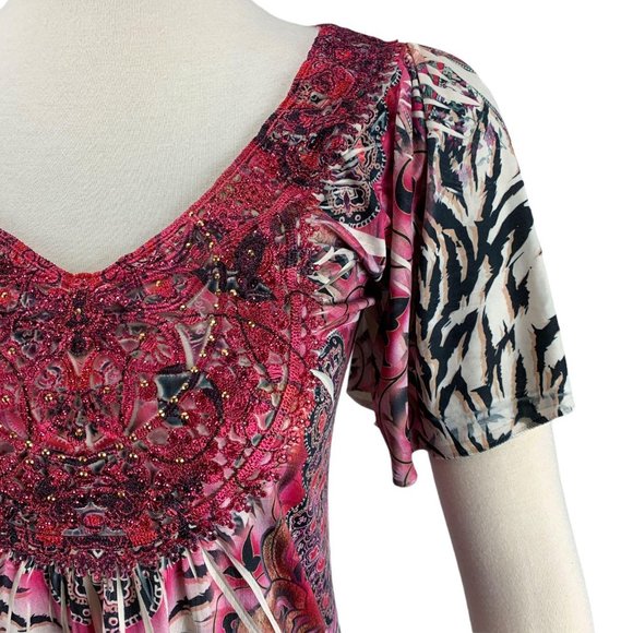 ONE WORLD XS Blouse Pink Hippy Boho Soft Stretch R - Picture 6 of 6